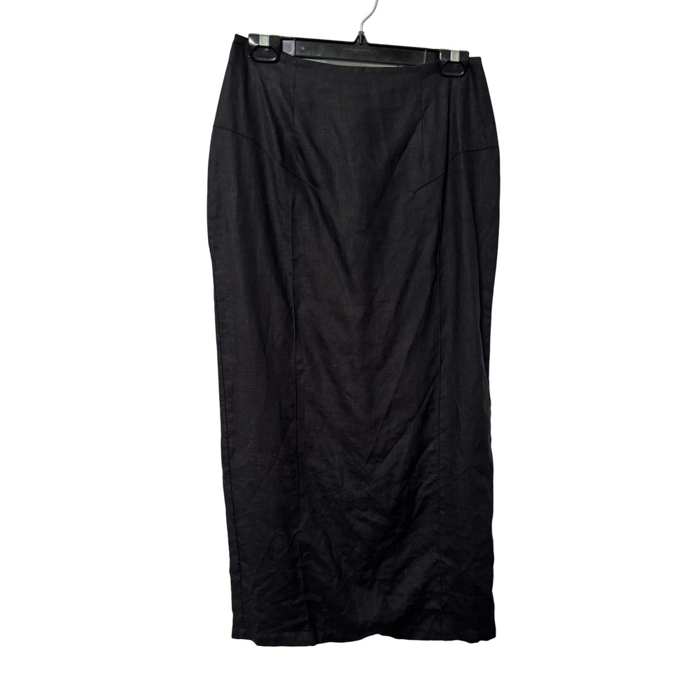 Y2K Animale Black Linen Blend Seam Detail Column Maxi Skirt Womens M Goth